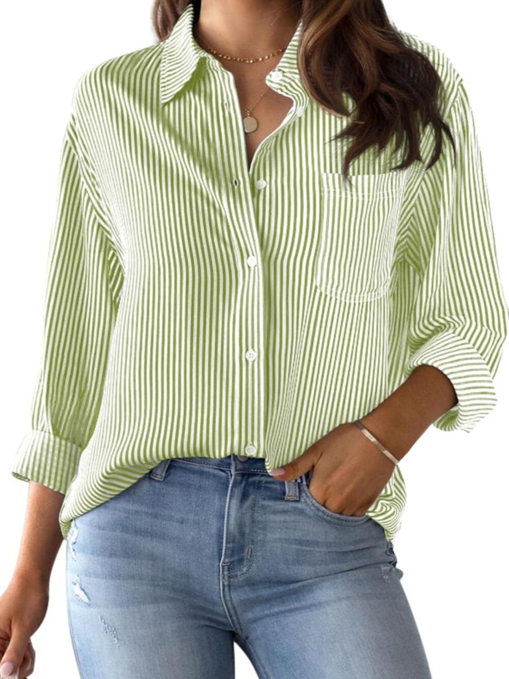 Women's Wrinkle-Resistant Striped Long Sleeve Button Down Shirt